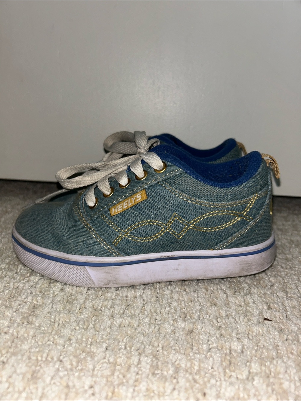 Heelys Kids' Denim Blue Skate Shoe with Gold Stitching